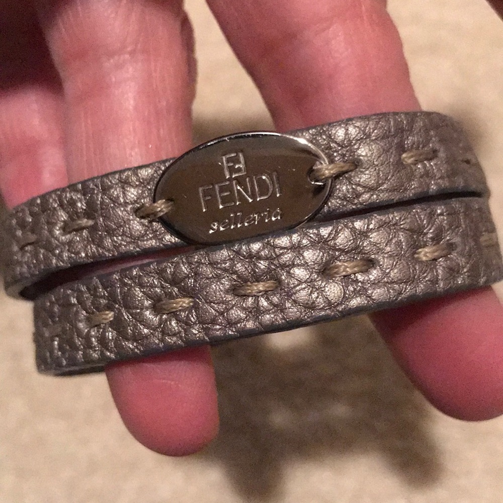 FENDI - gray double leather wrap bracelet